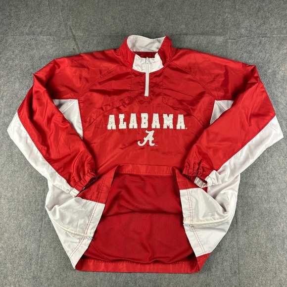 Alabama Crimson Tide Windbreaker Pullover Jacket Mens Large Red White Roll Tide - Picture 1 of 13